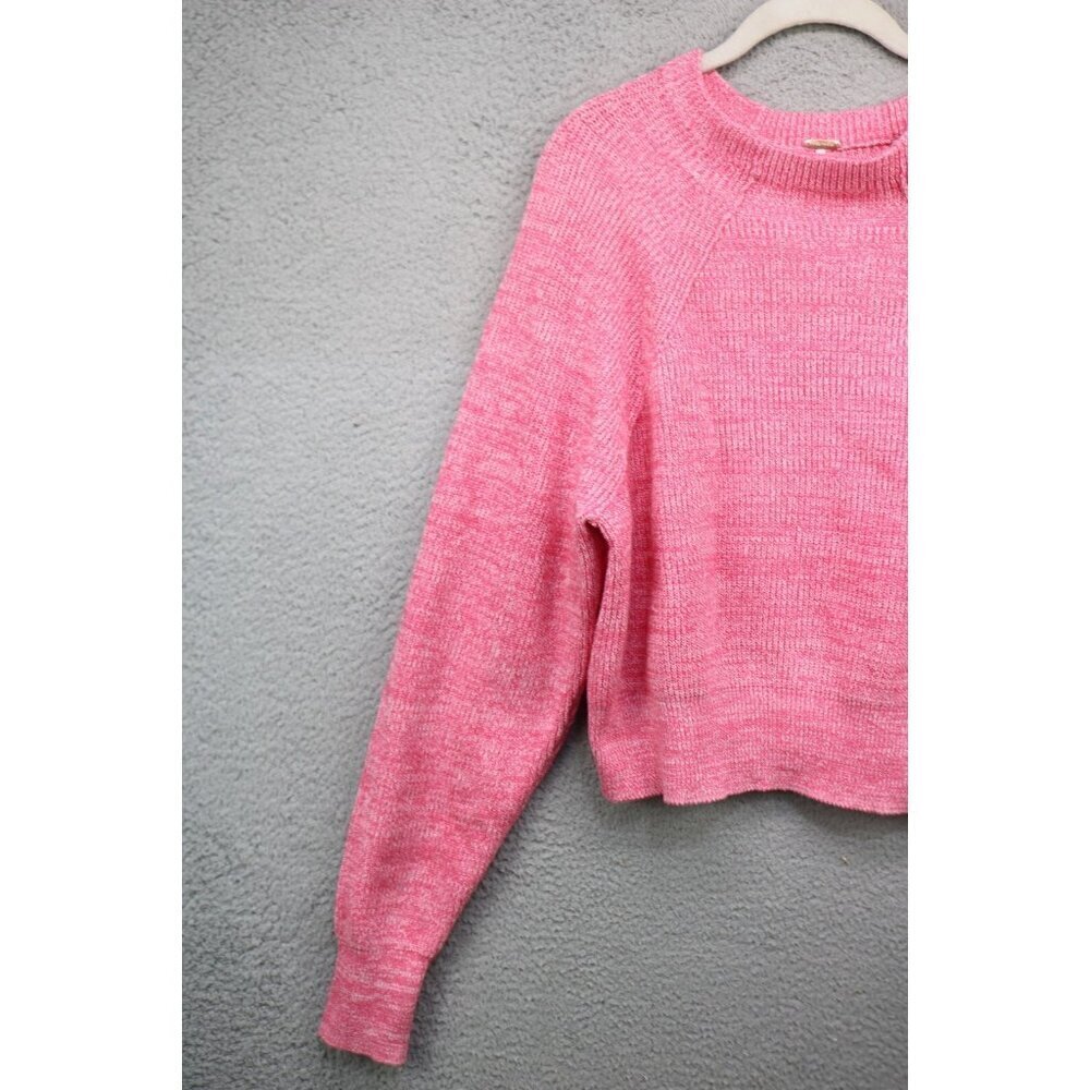 Free People Pink & White Long Puff Sleeve Sweater-Size S/P-Nice Boxy-BOHO - Picture 3 of 12